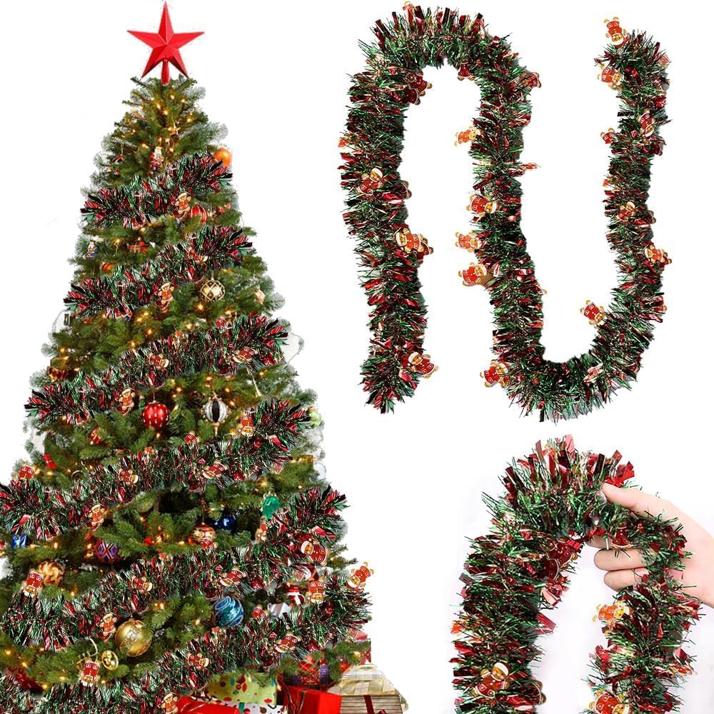 6.5 Ft Christmas Tinsel Garland, for Tree Party Decoration Supplies (Green)