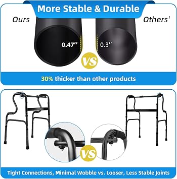 Black Stepped Handrail Walker for Seniors - 6(15CM) Removable Bearing Wheels, 7-Level Height Adjustable,Stand Assist Walker with Storage Bag, Fixed & Flexible Modes,Aluminum Folding Walkers