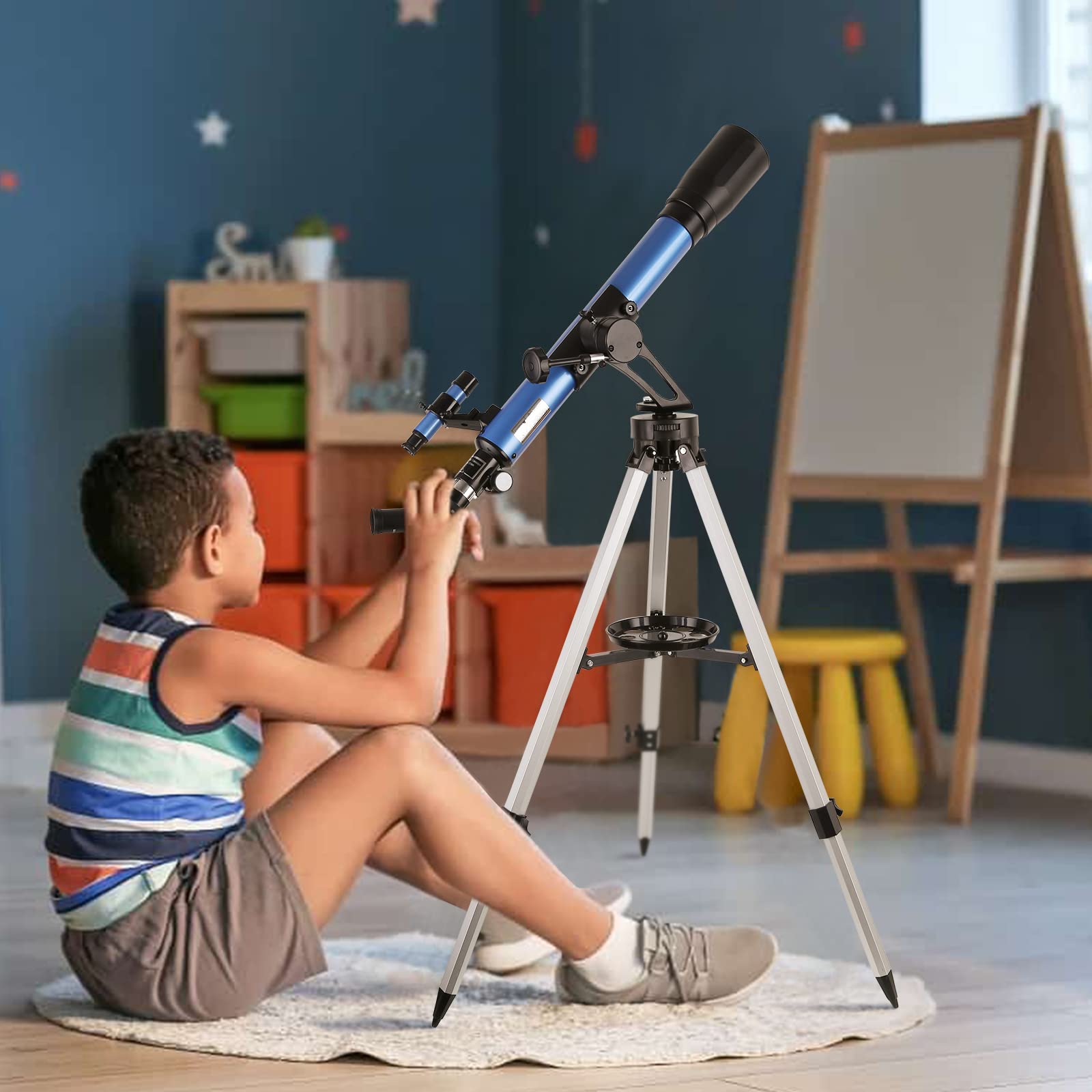 Télescope 60/700 mm avec Oculaires Kellner de 6 mm et 25 mm, Télescope Astronomique pour Débutant avec Adaptateur de Téléphone, pour Observer La Lune et Les Planètes