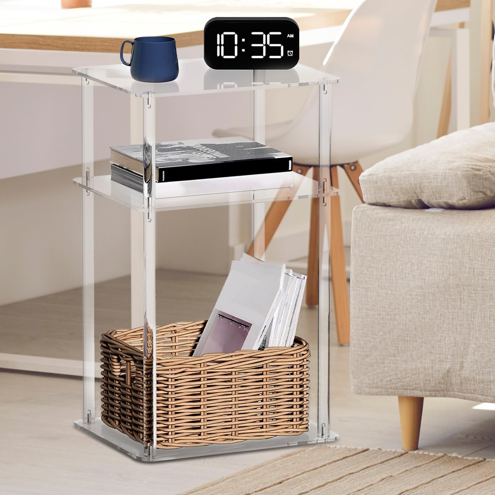 Tavolino Tavolini Laterali In Acrilico Trasparente Per Piccoli Spazi | Scaffale Organizzatore Multifunzionale Per Hotel Appartamento Soggiorno Bagno Locazione