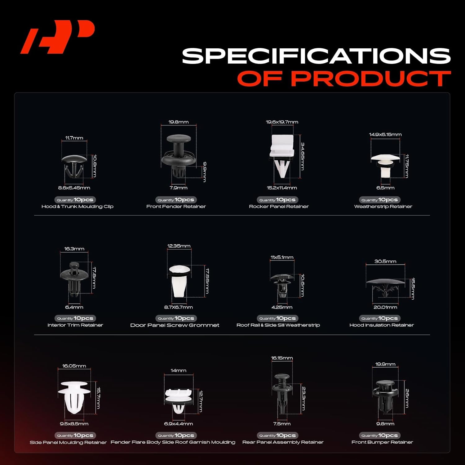 A-Premium 240Pcs 40.48 oz Nylon Bumper Retainer Clips Fender Fasteners Door Lock Rod Hood Panel Molding Auto Push Pin Plastic Rivets Kit Compatible with Honda Element 2003-2011, with Removal Tool