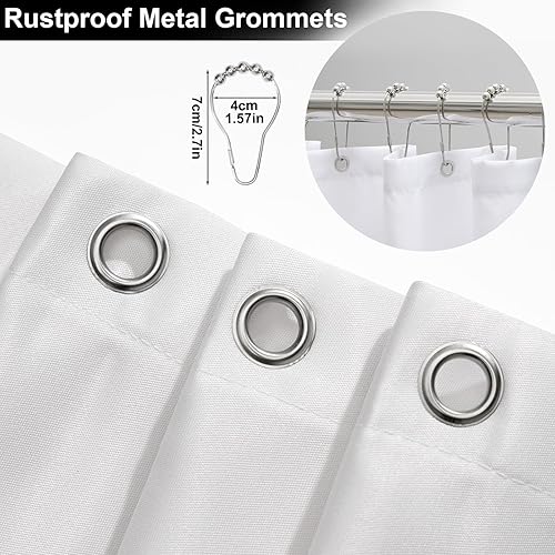 Miniatura 5 de ORTIGIA Cortina de ducha de bosque brumoso blanco y negro para baño, juego de cortinas de bosque natural con ganchos, decoración decorativa de pino