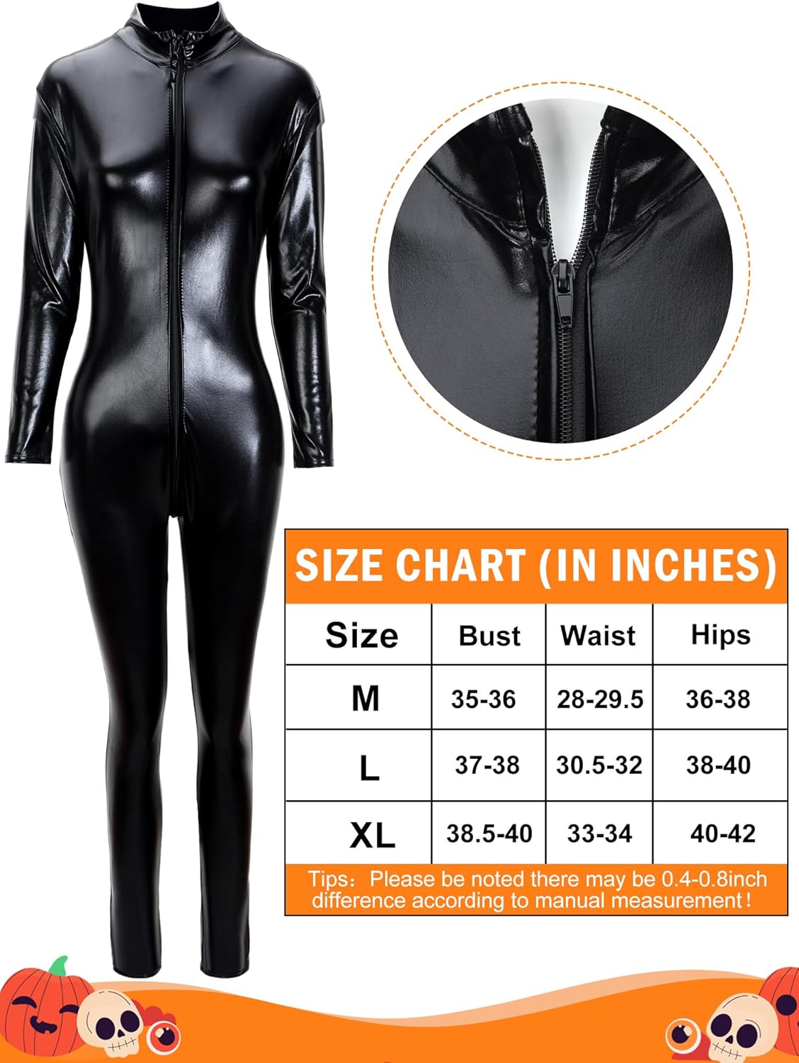 Miniatura 2 de Hercicy 4 piezas negro Catsuit mujer Halloween Cosplay disfraces pierna pistolera piel sintética guantes sin dedos cinturón elástico