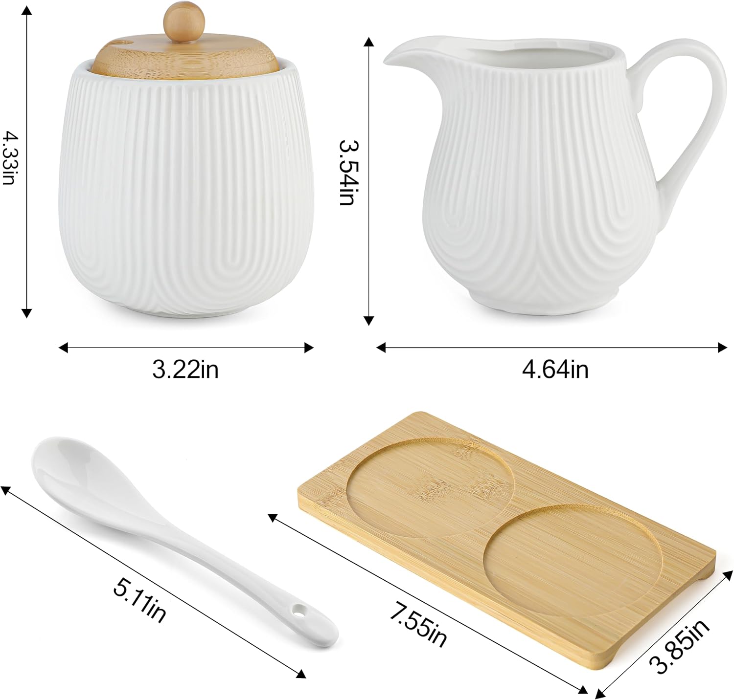 Ceramic Sugar and Creamer Set,10oz Sugar Bowl with Lid,8.5oz Cream Pitcher