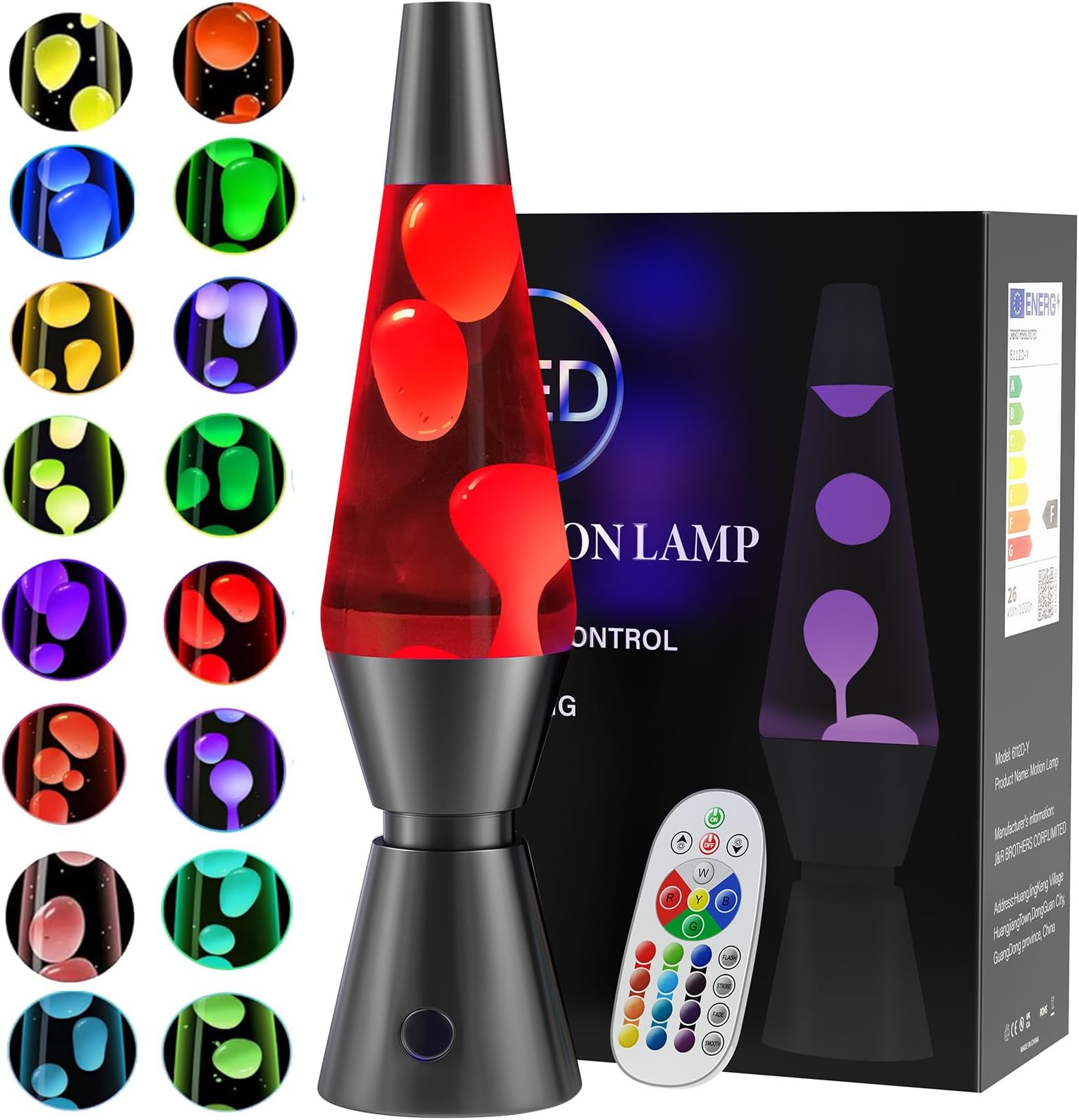 Foooing LED Liquid Motion Lamp, 14.5'' Motion Lamp, Relaxing Night Light for Adults, 17 Colors Changing with Remote Control -noir
