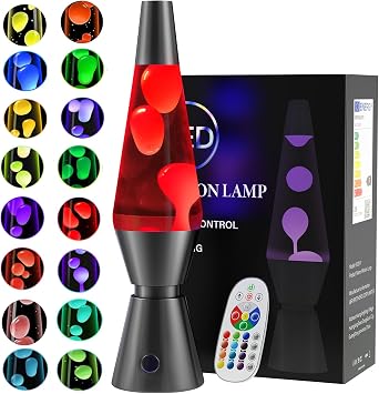 AONESY LED Liquid Motion Lamps, Soothing Motion Lamp for Relaxation, 17 Colour Changing Light White Liquid & White Wax, La Lamp for Kids Adults, Mood Lighting Retro Home Decor-14.5" Black Base [Energy Class F]