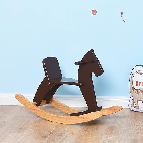 Miniatura 15 de Caballo mecedor de madera para bebé, juguete para niños pequeños, diseño clásico con pedal y respaldo seguro para niños pequeños (azul)