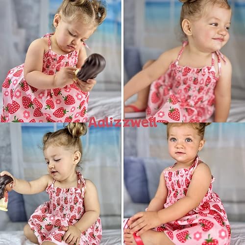Miniatura 2 de Aalizzwell Vestido fruncido con tirantes delgados para bebés y niñas