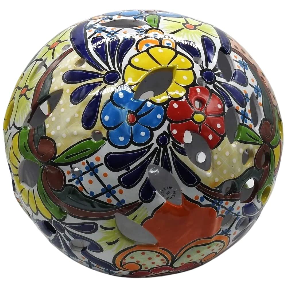 Luminary Sphere Hand Painted Ball Indoor Outdoor Multi Colored Glazed Puebla
