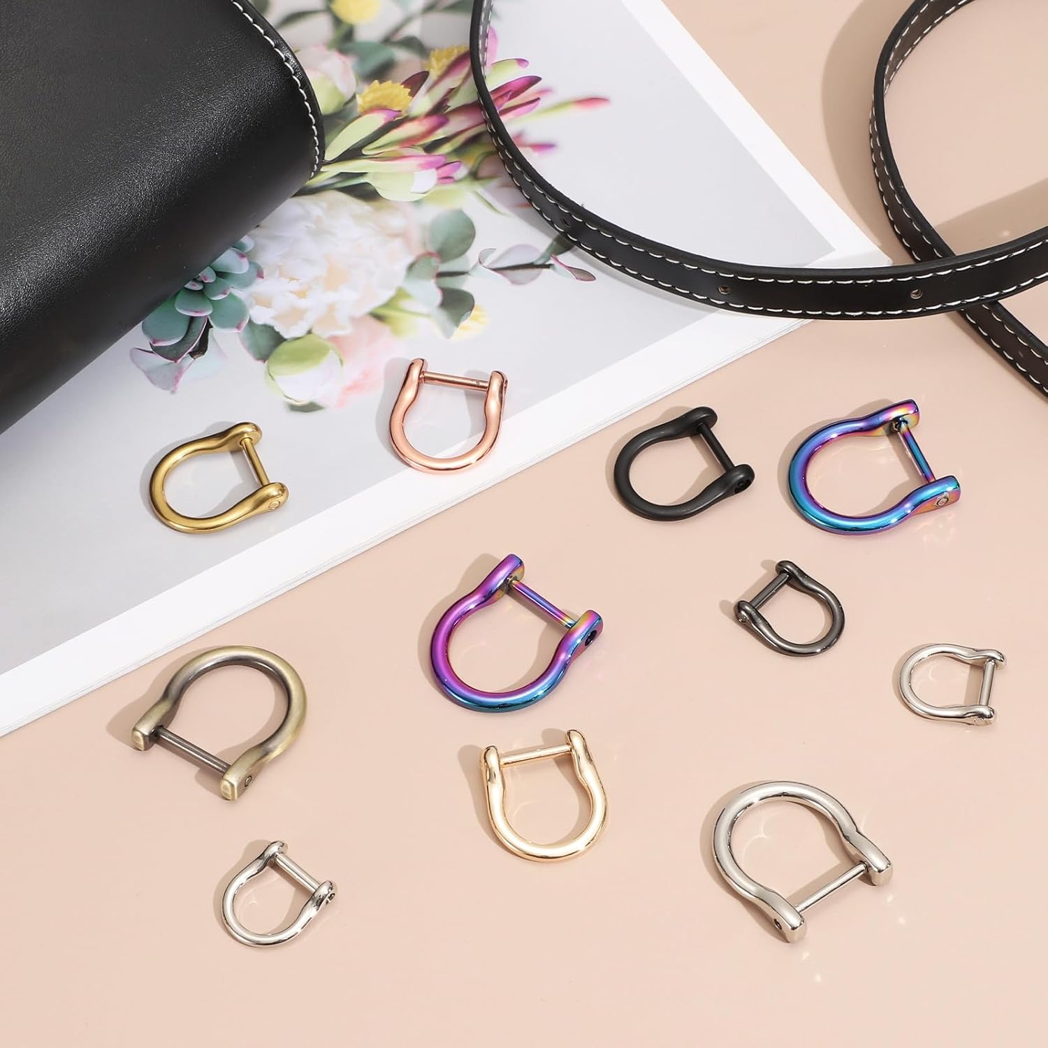 uxcell 4Pcs Screw in Shackle Horseshoe D-Ring, 19mm(3/4 Inch) Key Holder U-Shape Ring Buckle, Purse Strap Accessories for DIY Leather Craft Keychain, Bronze - Image 4