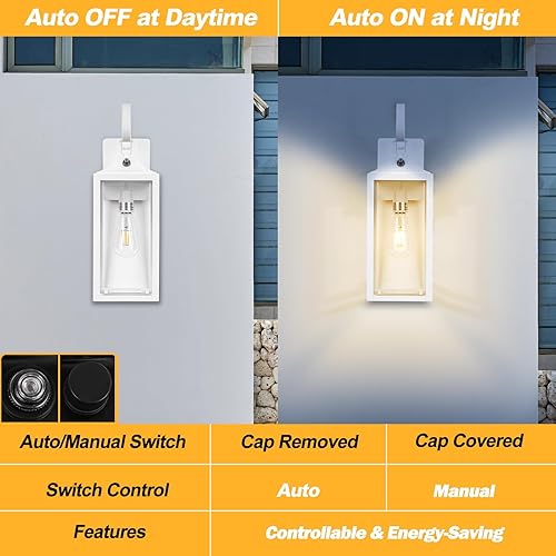 Miniatura 2 de Lámpara de pared grande de 19 pulgadas para exteriores del anochecer al amanecer, aplique de pared blanco para exteriores, lámpara industrial de