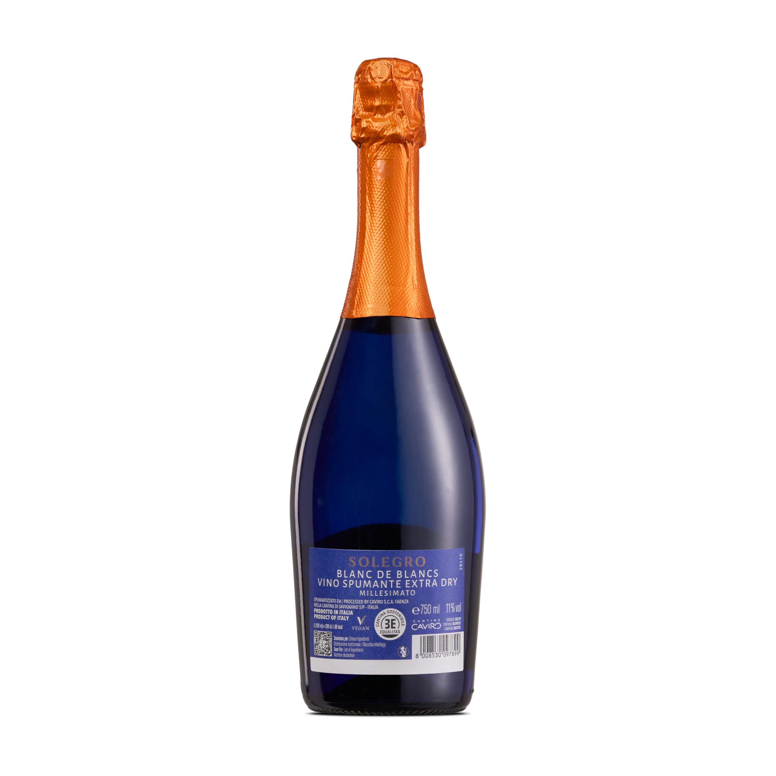 Solegro Spumante Blanc de Blancs Millesimato Extra Dry, Fresco e Fruttato, perfetto da Aperitivo - 11% vol, Confezione con 6 Bottiglie da 750 ml