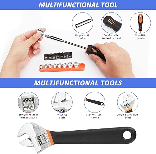 Miniatura 4 de AUTODECO Kit de emergencia para automóvil con cable de puente, 82 piezas, kit de seguridad automotriz con pala