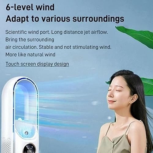 Miniatura 6 de SUNGOOYUE Ventilador de escritorio, ventilador portátil sin aspas de 11.8 pulgadas, seis engranajes con luz LED, humidificador, función de