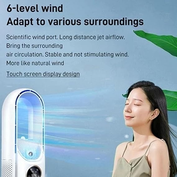 Desk Bladeless Fan, USB Desktop Rechargeable Fan, Timing Small Quiet Portable Table Fan with 6 Cooling Speeds, LED Light, Humidifier Cooler for Home Office Bedroom Kitchen