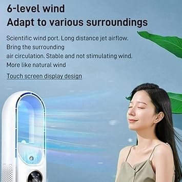 Desk Bladeless Fan, USB Desktop Rechargeable Fan, Timing Small Quiet Portable Table Fan with 6 Cooling Speeds, LED Light, Humidifier Cooler for Home Office Bedroom Kitchen