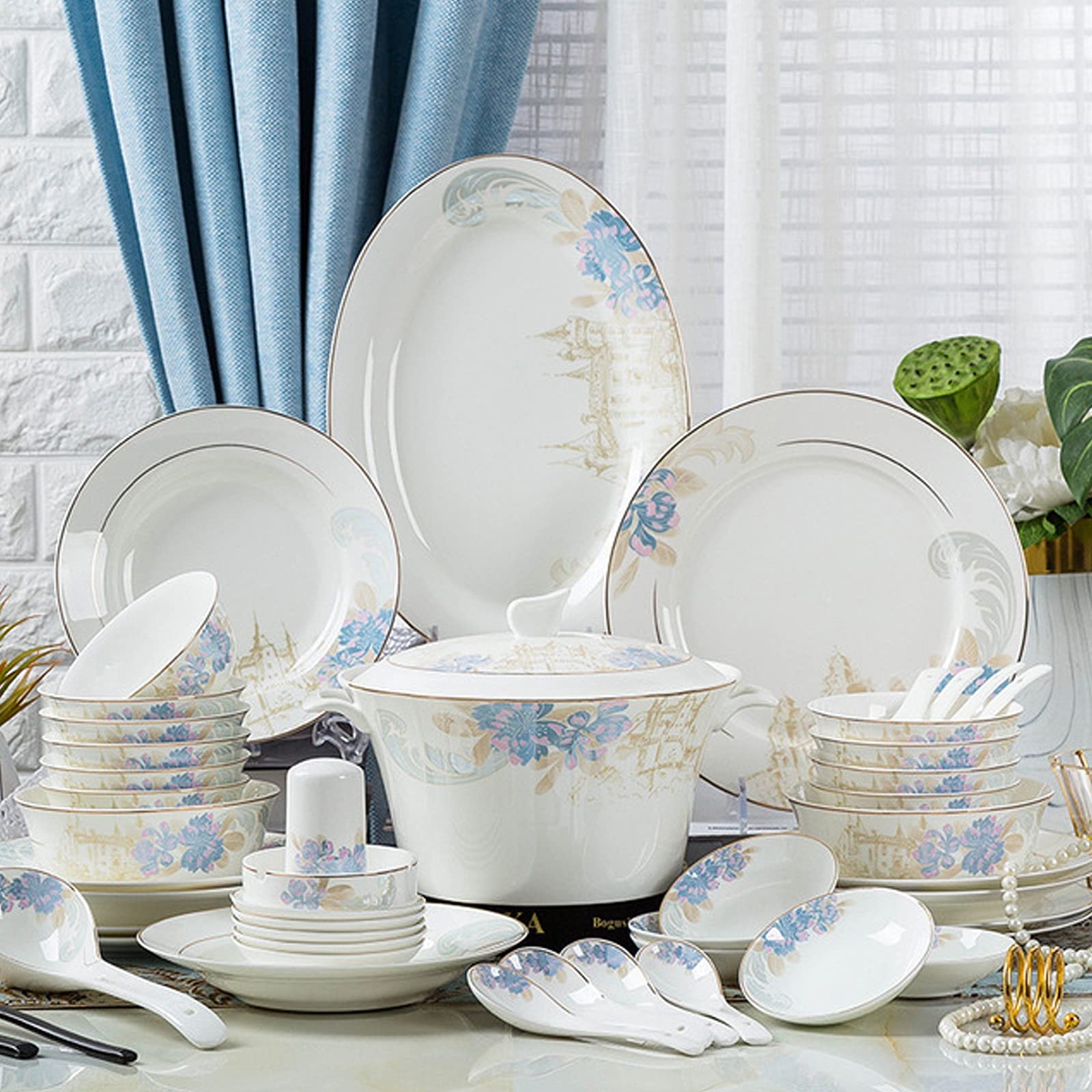 Mlecznobiała porcelana zestaw zastawy domowej prostota zastawa stołowa zestaw misek talerze deserowe talerze do zupy talerze obiadowe zestaw 58 sztuk