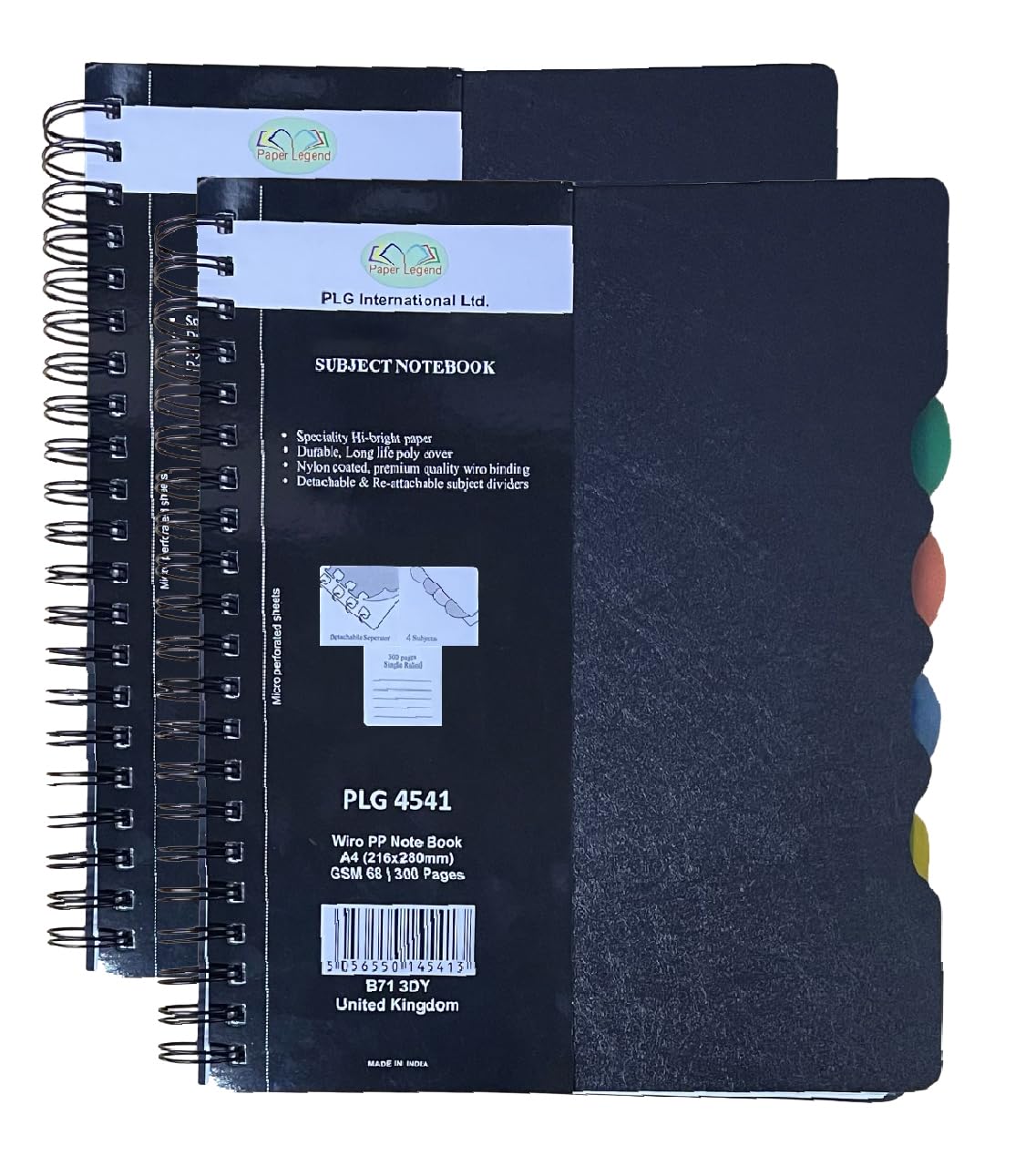 (Pack 2)A4 Notebooks – Bright Colour Twin-Wire Bound Subject Notebooks – 140 Lined Pages, 68gsm Paper – Writing Pads for School, Office, Study & Everyday Notes (Black, A4 - Project Book (For College))
