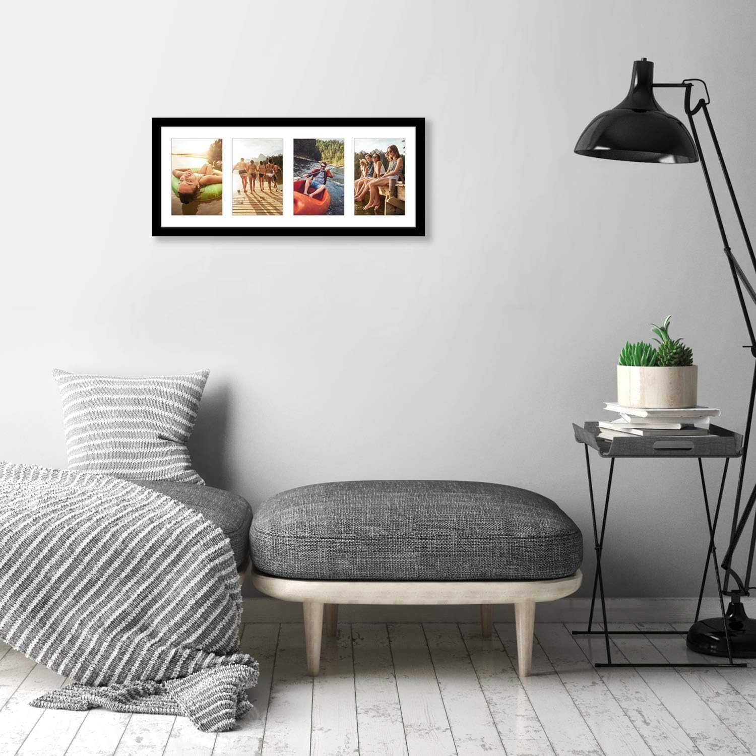 Americanflat 4x6 Collage Picture Frame with Shatter-Resistant Glass - Fits Four 4x6 Photos or Use as One 8x20 Picture Frame - Signature Collection - Collage Frames for Wall Display - Black - Image 6