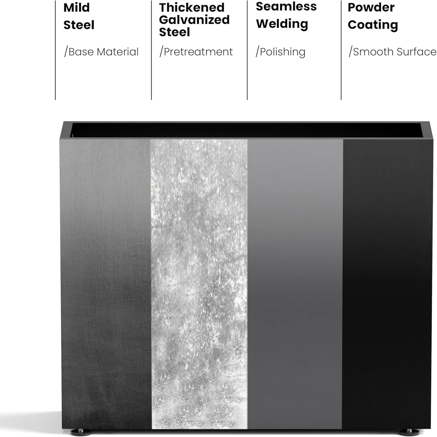 GSK Black Metal Planter Box Sturdy Rectangular Plant Trough 37" L x 10" W x 30" H Insert with Drainage Hole Easy Assembly Indoor Outdoor Sapce Separation Patio Balcony Deck Garden