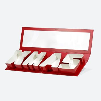Geoto 21x6x2in 2 Packs 4-Letter Christmas Box for Gift Wrapping, XMAS Letter Carton for Flower and Food Christmas Cardboard Boxes DecorativeRed with Window