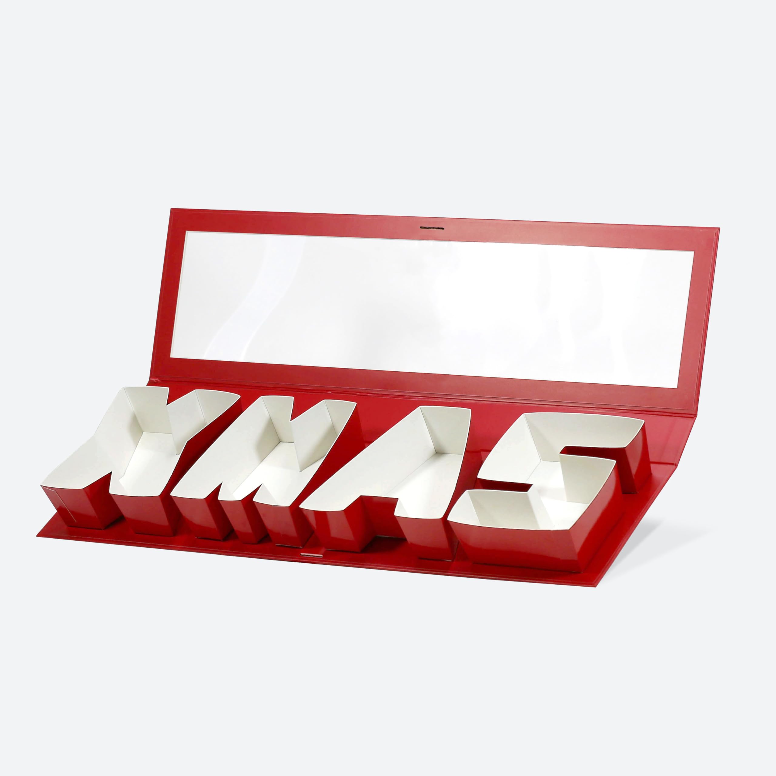 Geoto 4-Letter Shaped XMAS Box, Luxury Creative Design Cardboard Christmas Gift Packaging Boxes 6 packs(Red with Window) โ image 1