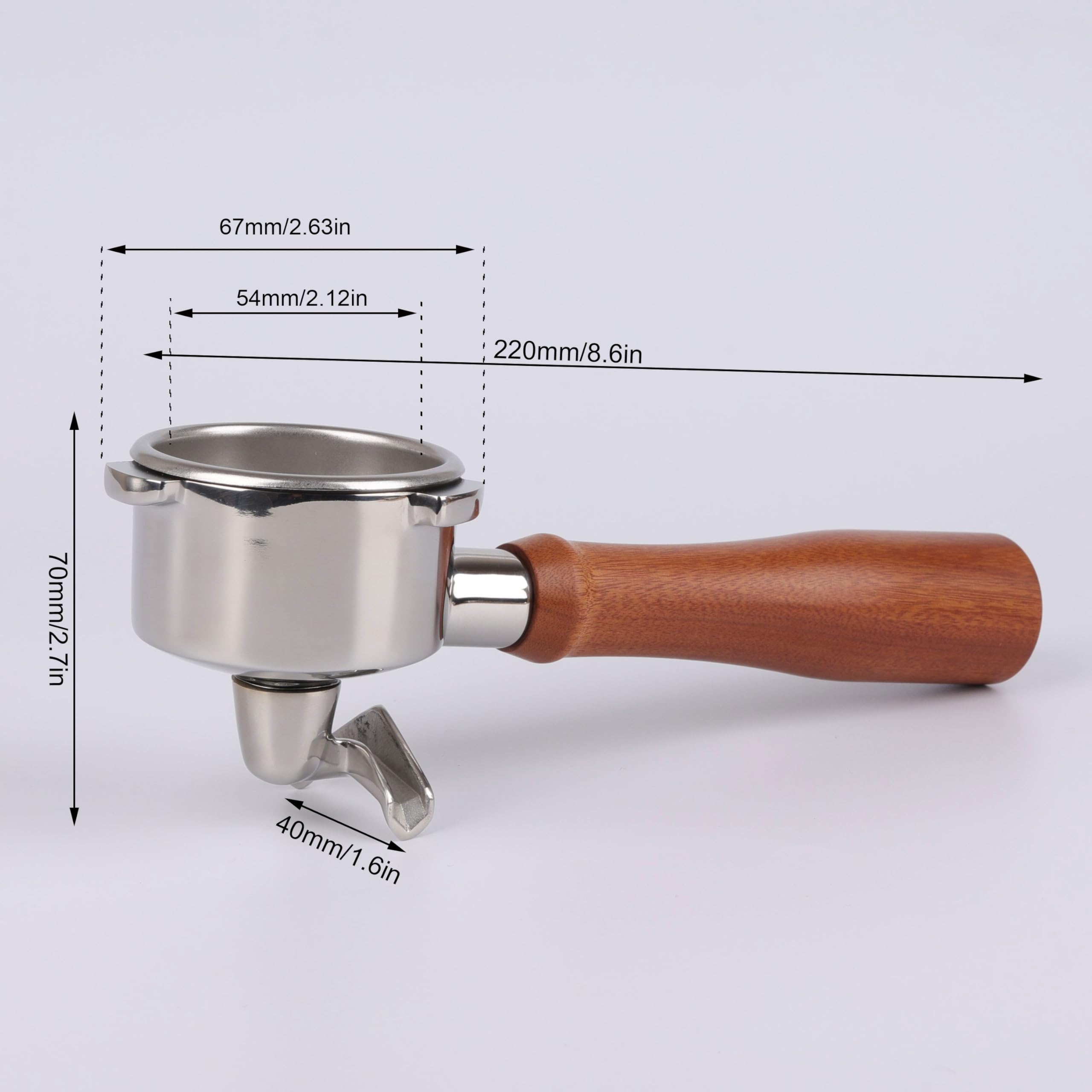 CAPFEI Siebträger 54mm Doppel Auslauf für Sage/Breville Barista BES 870/878/880 Filterkorb mit Walnuss Holz und Edelstahl-Siebträger-Filterhalter
