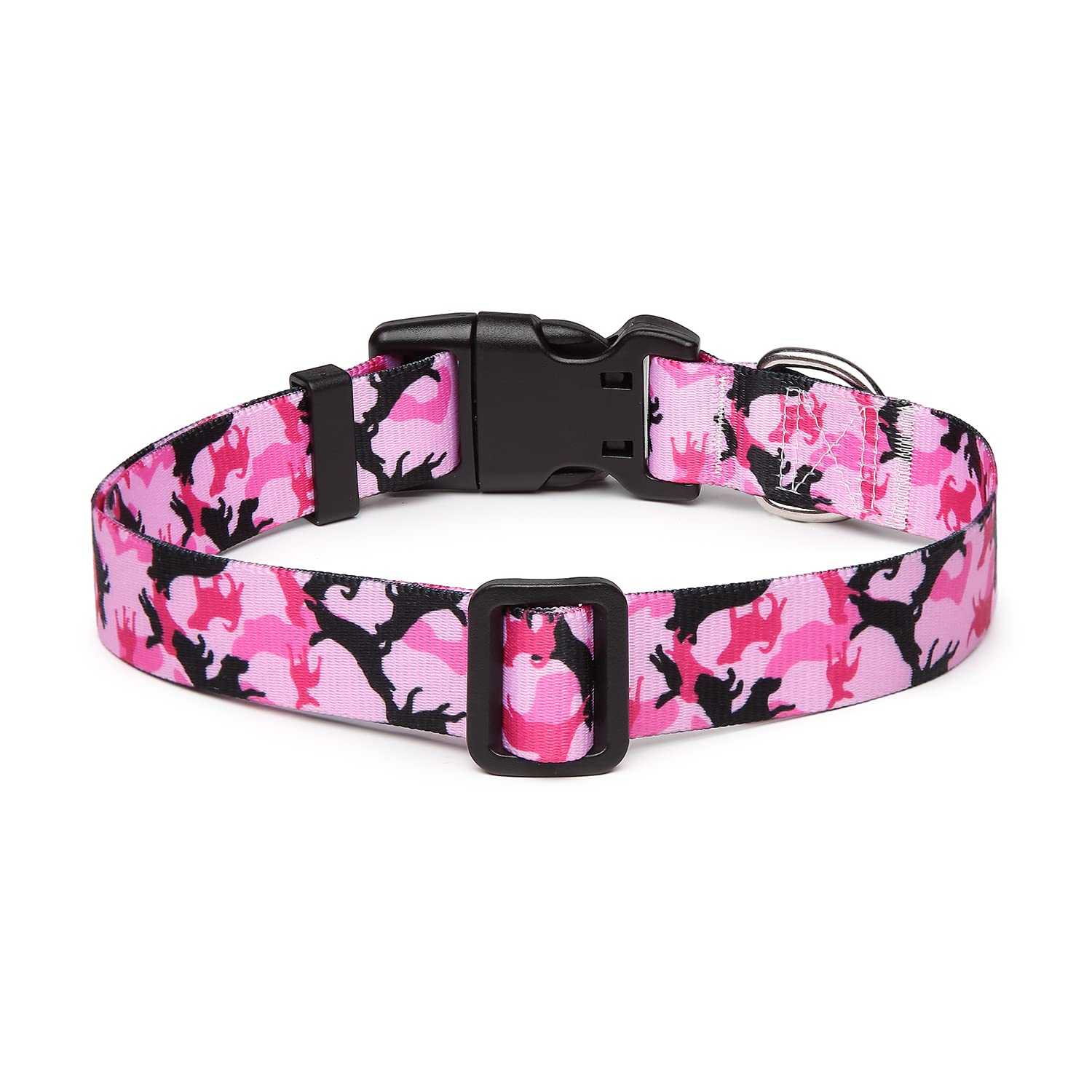 Adjustable Nylon Dog Collar with Patterns, Soft Comfy Pet Collar for Small Medium Large Dogs (M, Dog Camouflage Pink) — view 2
