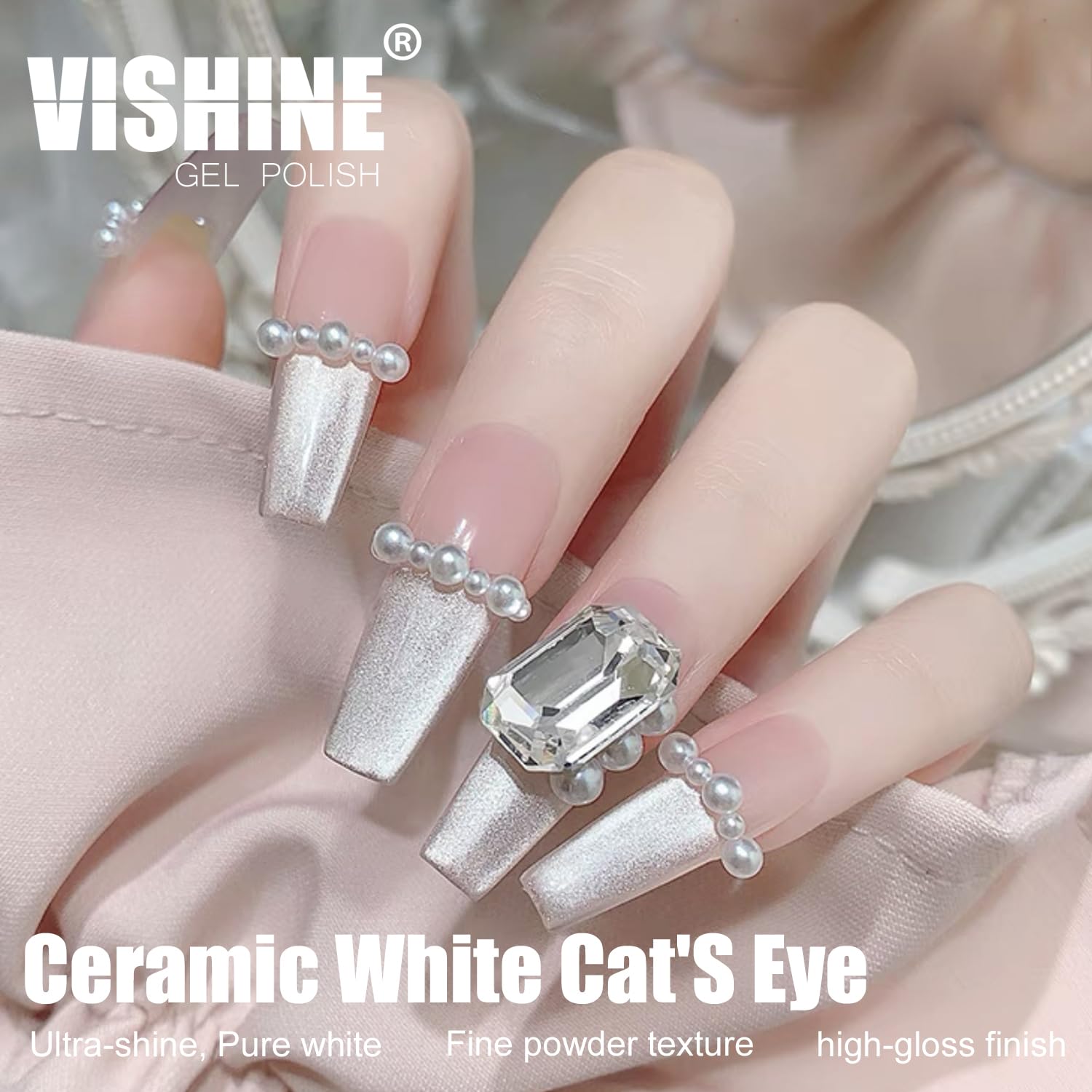 Vishine Vernis Gel Effet Œil de Chat – 16ml Gel Magnétique Holographique Pailleté, Gel UV Réfléchissant Translucide pour Nail Art, Poussière d’Argent (H003)