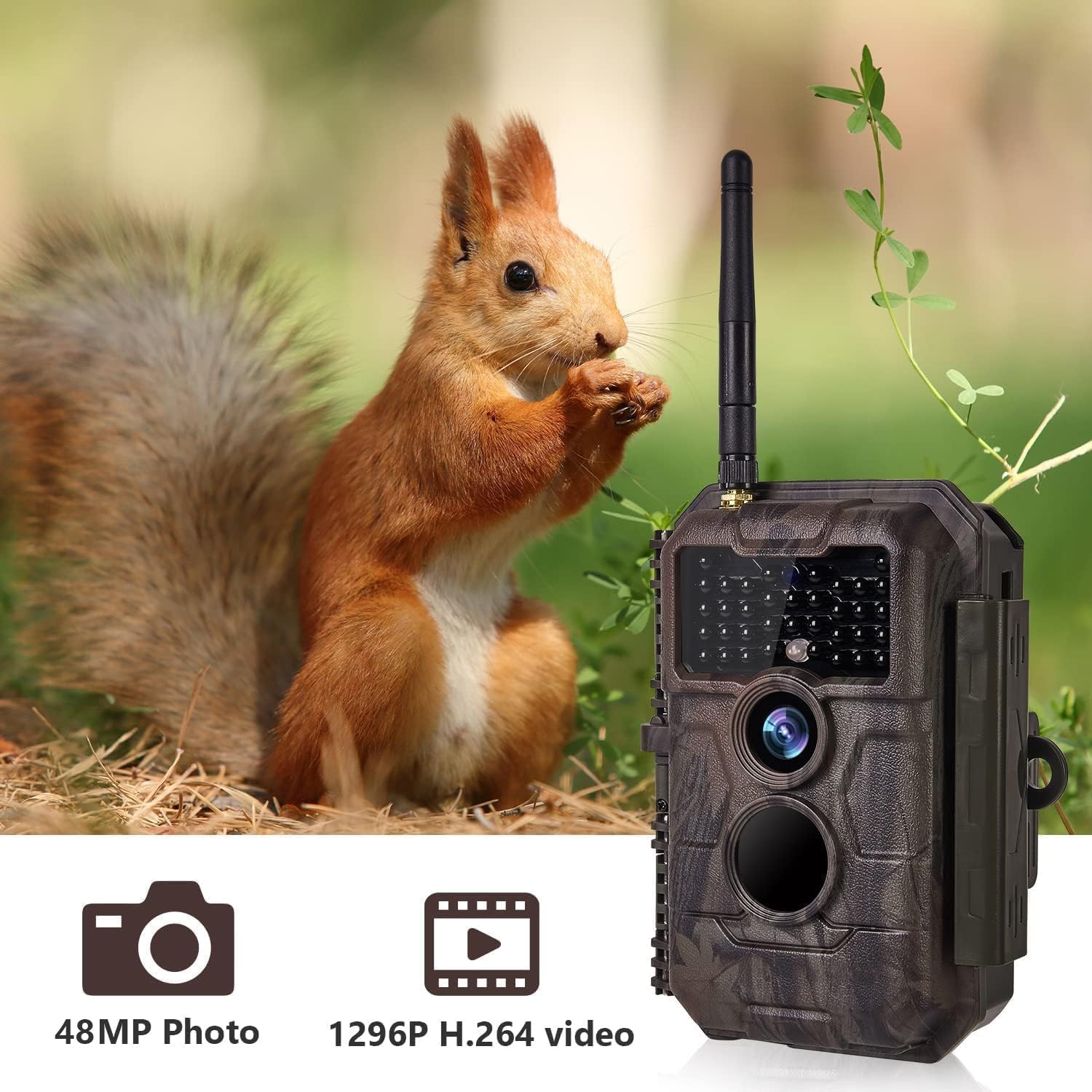 BlazeVideo Kamera do obserwacji dzikich zwierząt, WiFi, kamera do obserwacji dzikich zwierząt, 64 MP HD, MP4/MOV, z niewidoczną widocznością w nocy, czujnik ruchu, wodoszczelność IP66