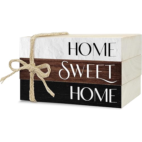 Ycyfckdr Decorative Books for Home Decor, Rustic Wood Book Stack for Table Decor, Home Sweet Home Decor Books for Living Room Bookshelf, Farmhouse Stacked Books Decor (L10)