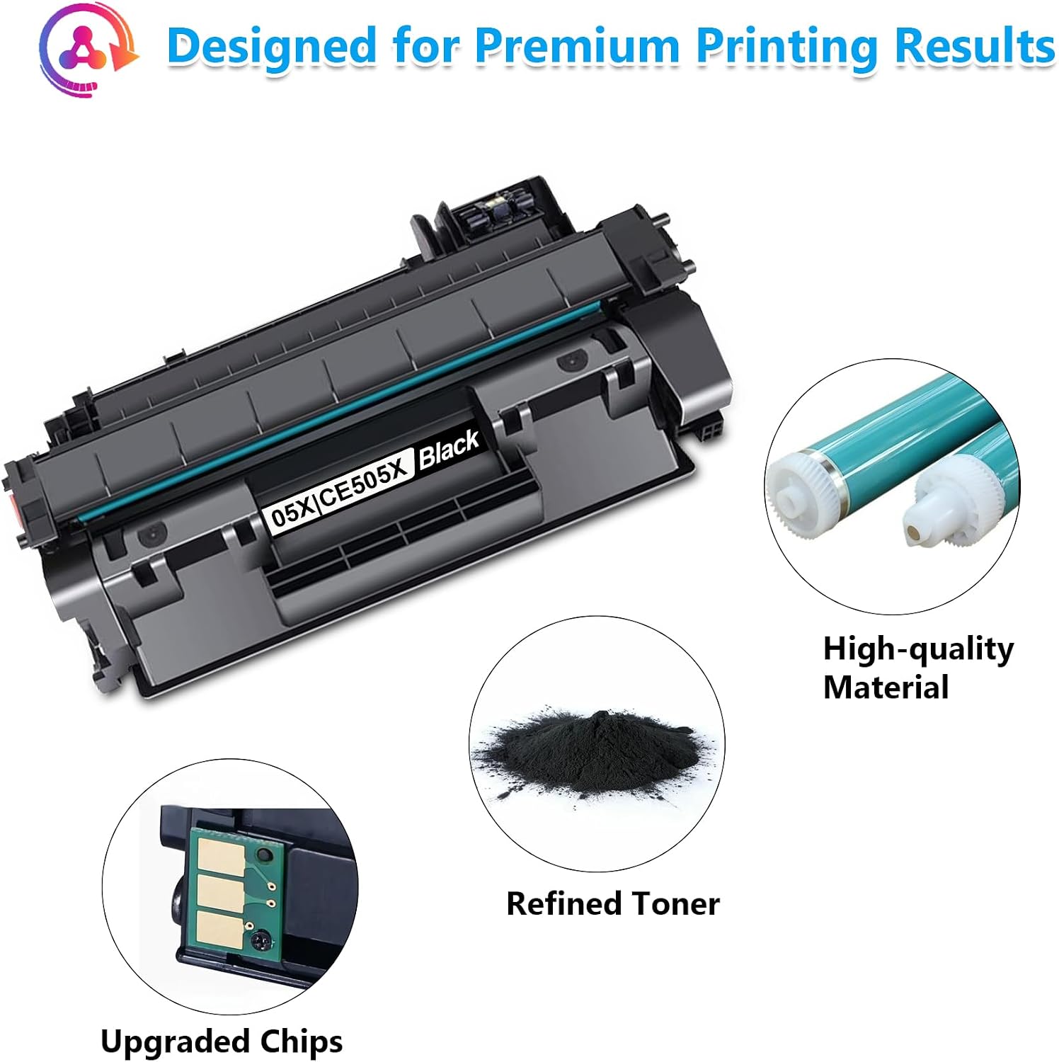 05X High-Yield Black Toner Cartridge CE505X 4-Pack with Chip Replacement for HP 05X CE505X Toner 05A CE505A Compatible with P2055 (CE456A), P2055x (CE460A), P2055d (CE457A), P2055dn (CE459A) Printer