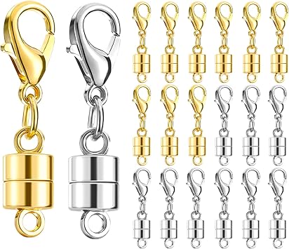 Buelkmag Magnetic Necklace Clasps and Closures 20 PCS 14K Gold and Silver Clasp for Necklaces Jewelry Bracelet Women Making Magnet Lobster Extender Bracelets Extenders Magnets Helper Extra Strong