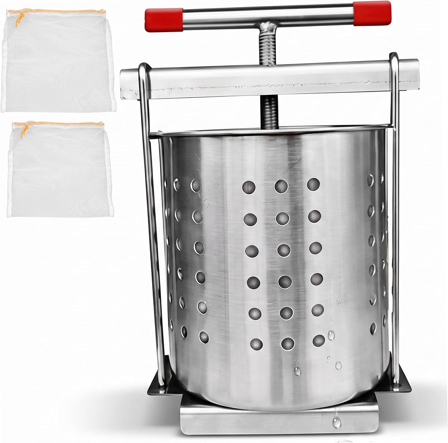 Vegetable Squeezer, Cheese Press for Cheese Making - 2.5l Stainless Steel Manual Fruit & Honey Press with Dual Filters