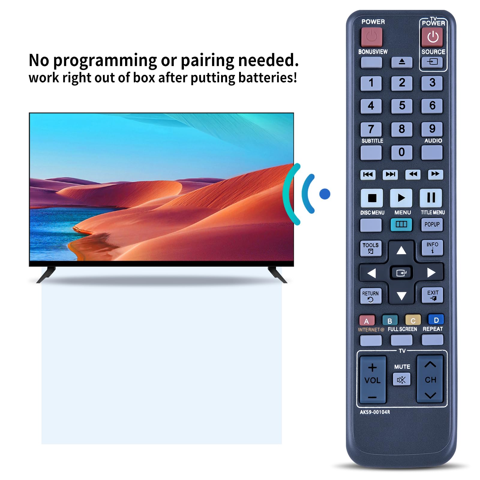 Sostituzione del telecomando AK59-00104R per BD-C5500 / BD-C6500 / BD-C6900 (3D) / BD-D6500 / ZA/BD-D6100C / ZA/BD-P1580 / BD-P1590M TV LCD TV intelligente