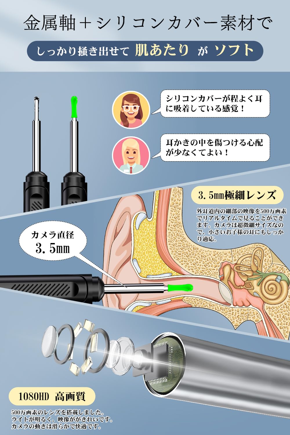 Amazon.co.jp: BENRIKATU 耳かき カメラ 革新版 500万画素 3.5mm 極細