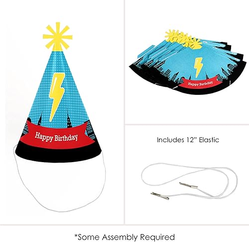 Miniatura 4 de Big Dot of Happiness Bam Superhero - Sombreros de fiesta de cumpleaños para niños y adultos - Juego de 8 (tamaño estándar)