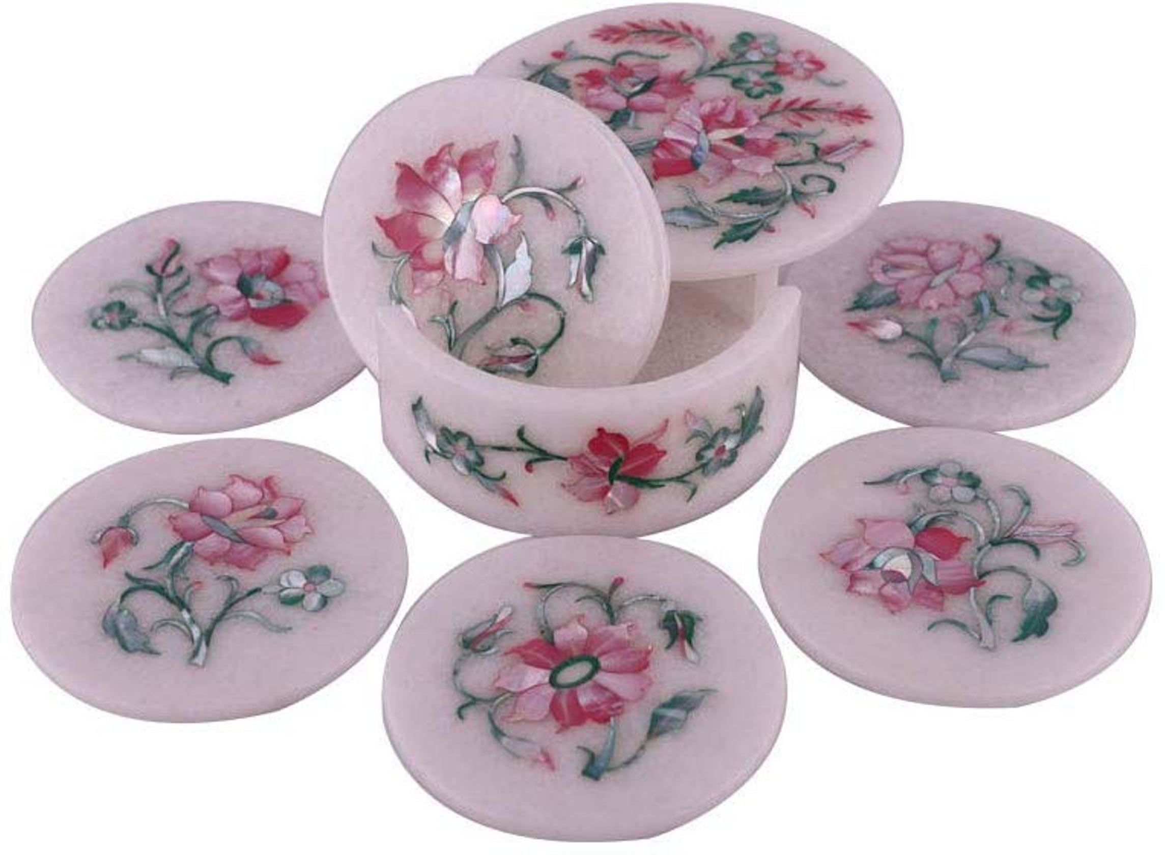 Dessous de verre en nacre rose et marbre chic de 11,4 cm pour une table élégante