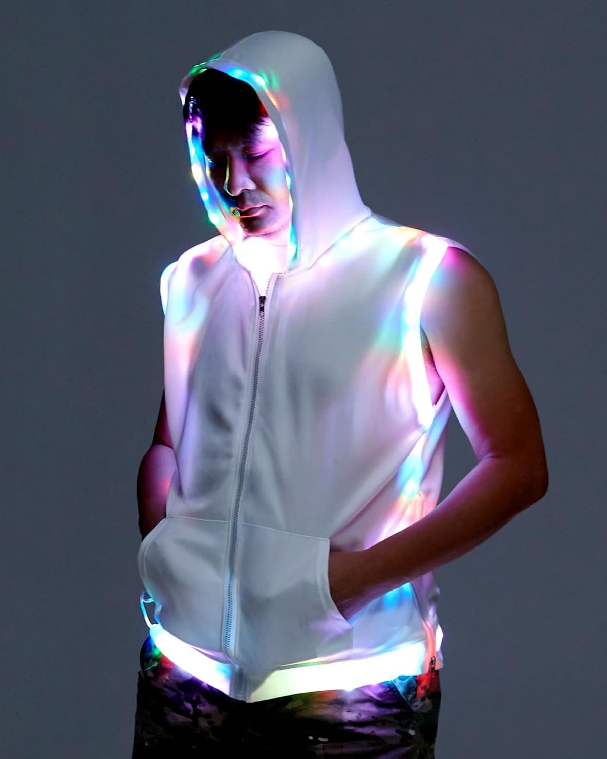 Man Hooded Vest White Rave Outfit Burning Man image 2