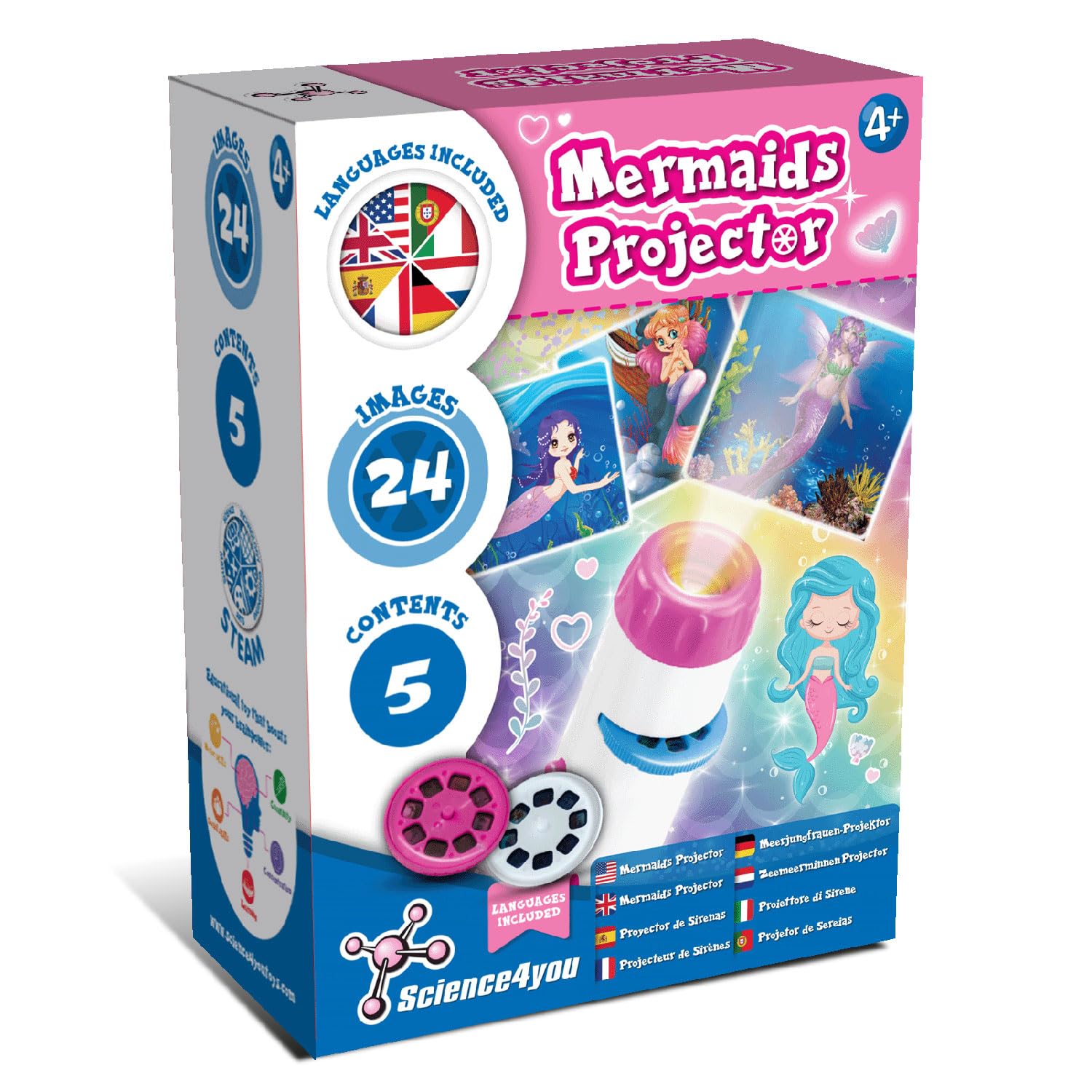 Science4you Mermaids Torch Projector for Kids Age 4+ - Projector Torch includes 24 Images and Poster of Mermaids, Scientific and Educational Gift Toys for Age 4 5 6 7+ Year Olds