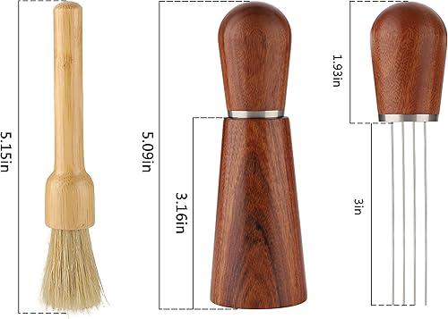 Miniatura 2 de Accesorios para agitador de café expreso, herramienta de agitación de café, mango de madera natural y distribuidor de agujas con soporte base para