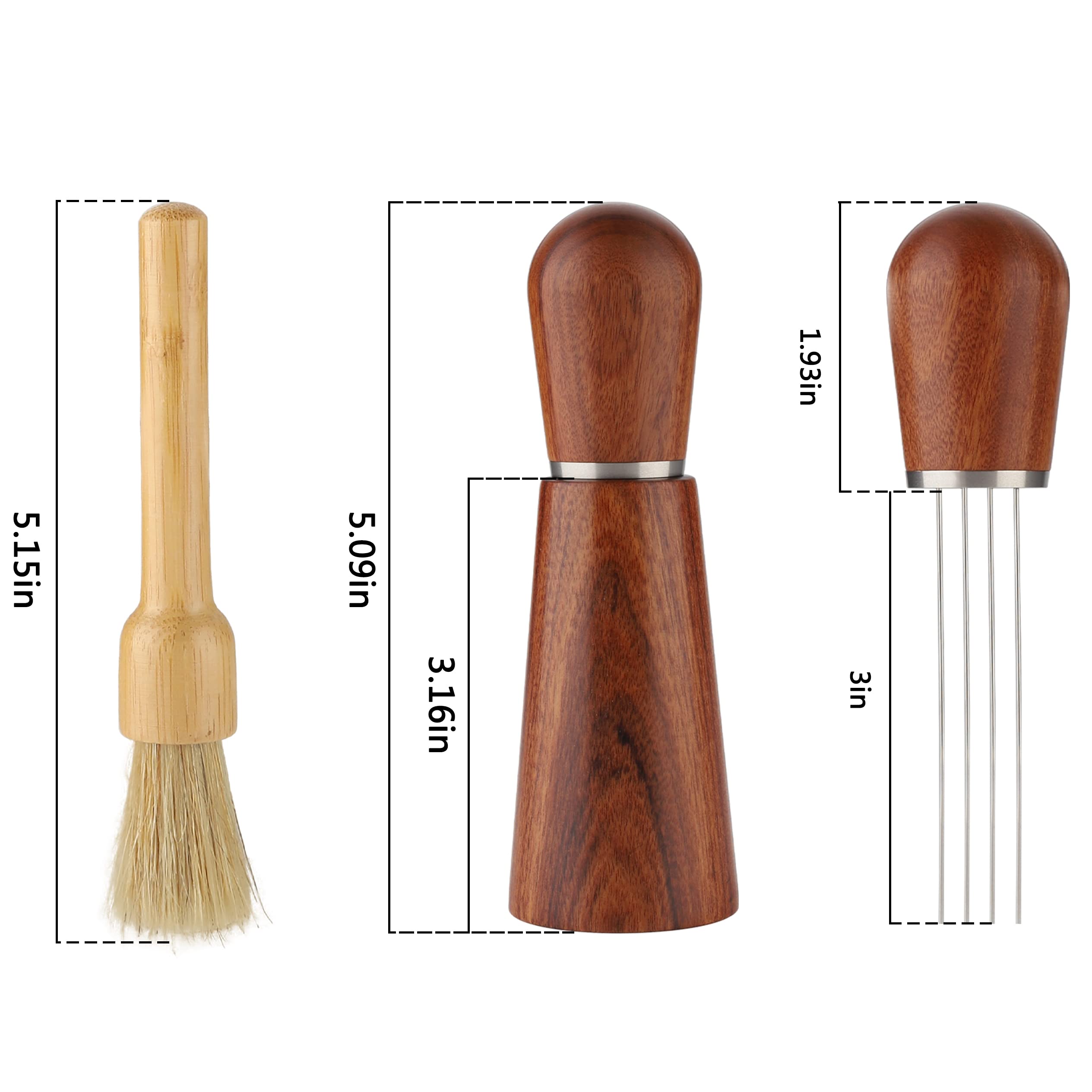 Set Strumenti Per Caffè Espresso: Ago Distributore A 6 Aghi 0,4 Mm In Acciaio Inox | Manico In Legno Con Supporto, Penna Latte Art E Spazzola - 2