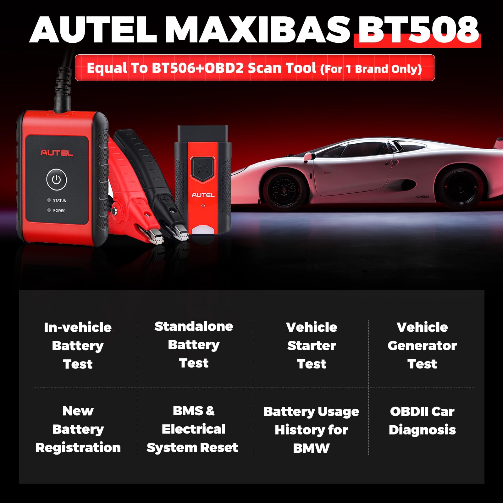 Autel MaxiBAS BT508 Battery Tester, 2024 Upgrade of BT506 Car Battery Analyzer, Adaptive Conductance Testing 12V-24V car Starter & Generator, All System Diagnostic Scan Tool for Optional 1 Brand