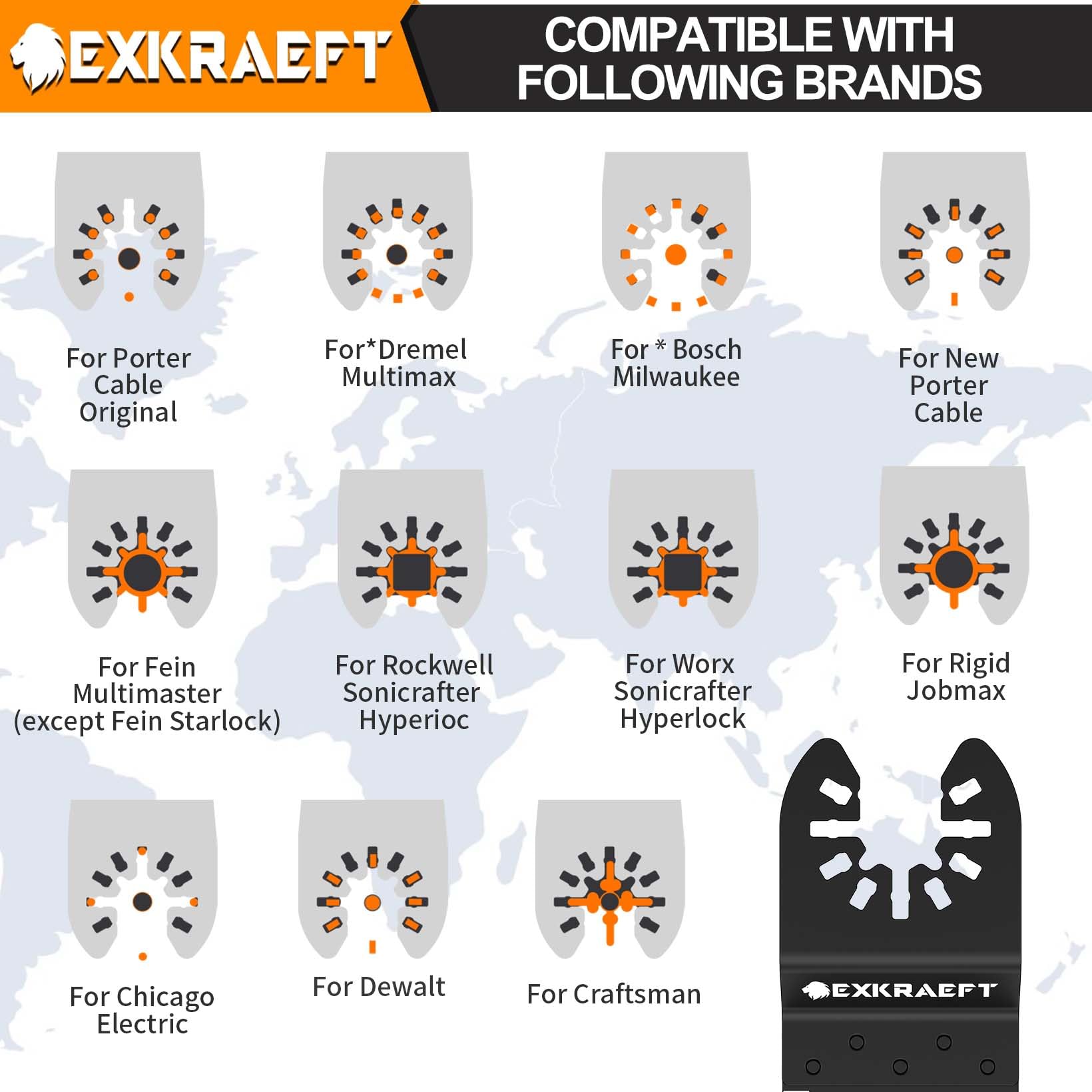 EXKRAEFT 100 hojas de sierra oscilantes profesionales universales de titanio para clavos de metal, madera y plástico, accesorios multiherramienta para Dewalt, Milwaukee, Ryobi, Rockwell Fein (100