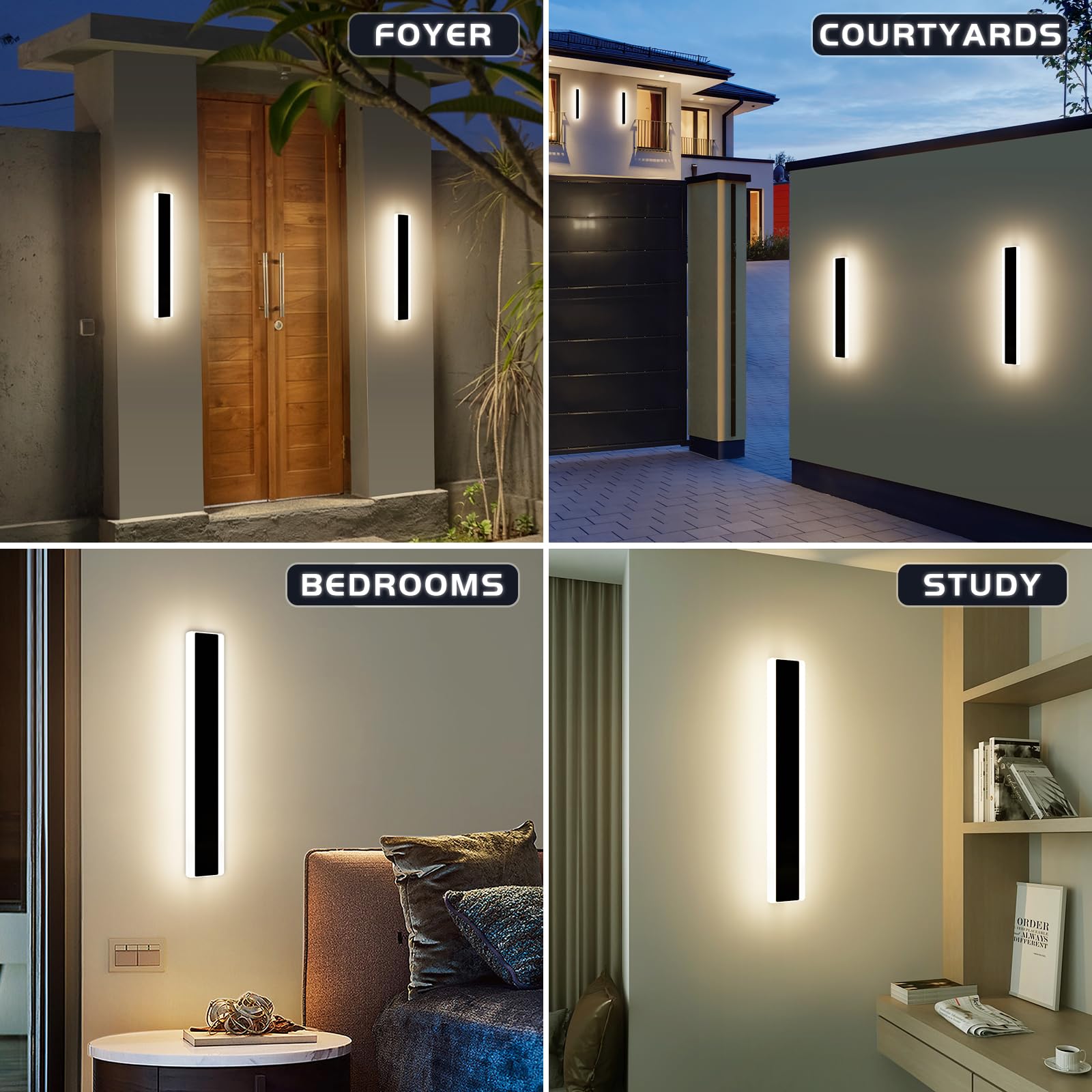 Mikeru 40CM Black Wall Lights, 2Packs Modern Acrylic Wall Light 3000K/4500K/6500K 3 Color Hard Wired Outside Light Wall Mounted Light for Lighting in Front of Mirrors, Garden Decoration — view 7