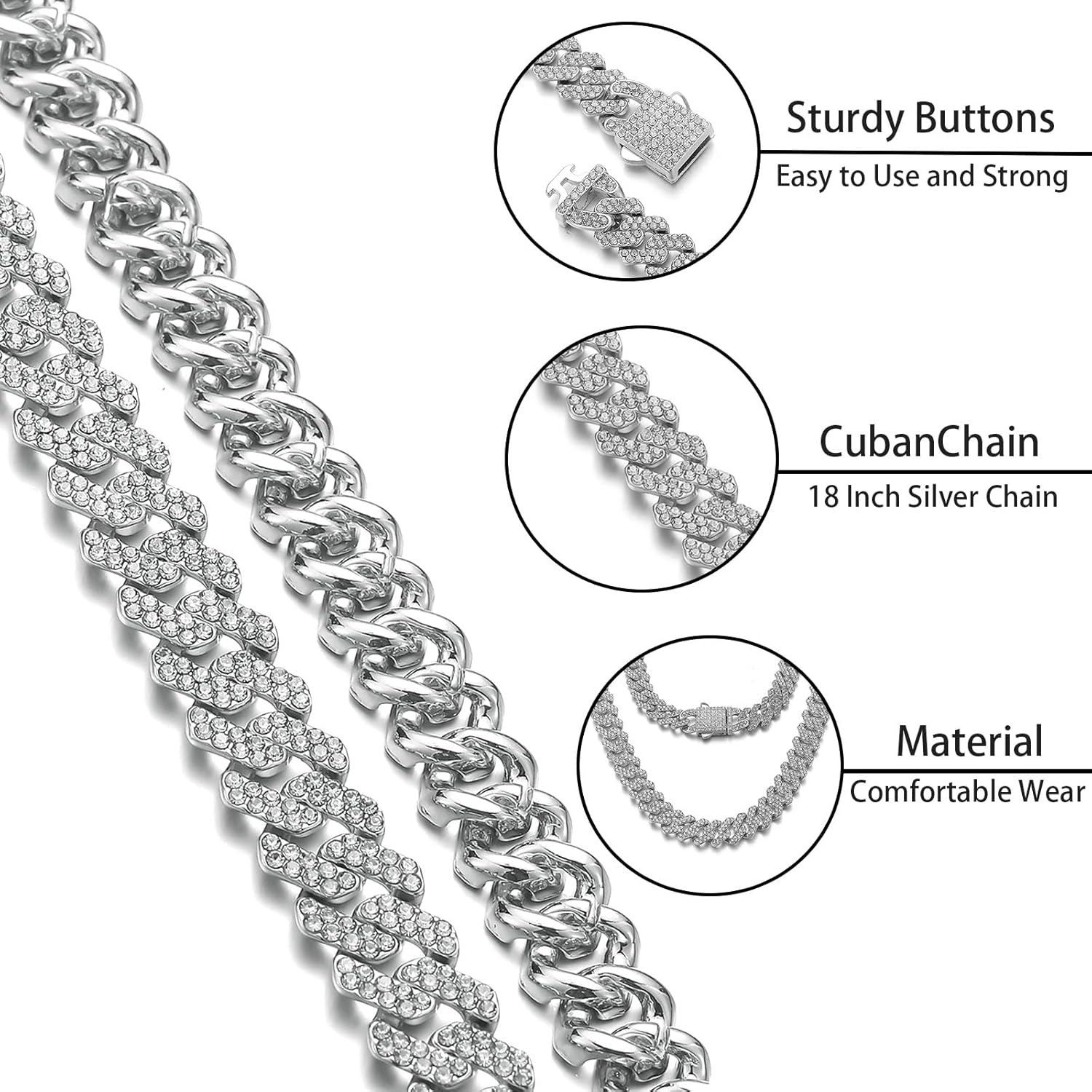 HIPBLING Women Cuban Link Chain Choker Necklace Pink Rhinestones Miami Cuban Necklace 12mm 16 inch Iced Out Chain Bling Hip Hop Jewelry for Womens Gift - Image 4