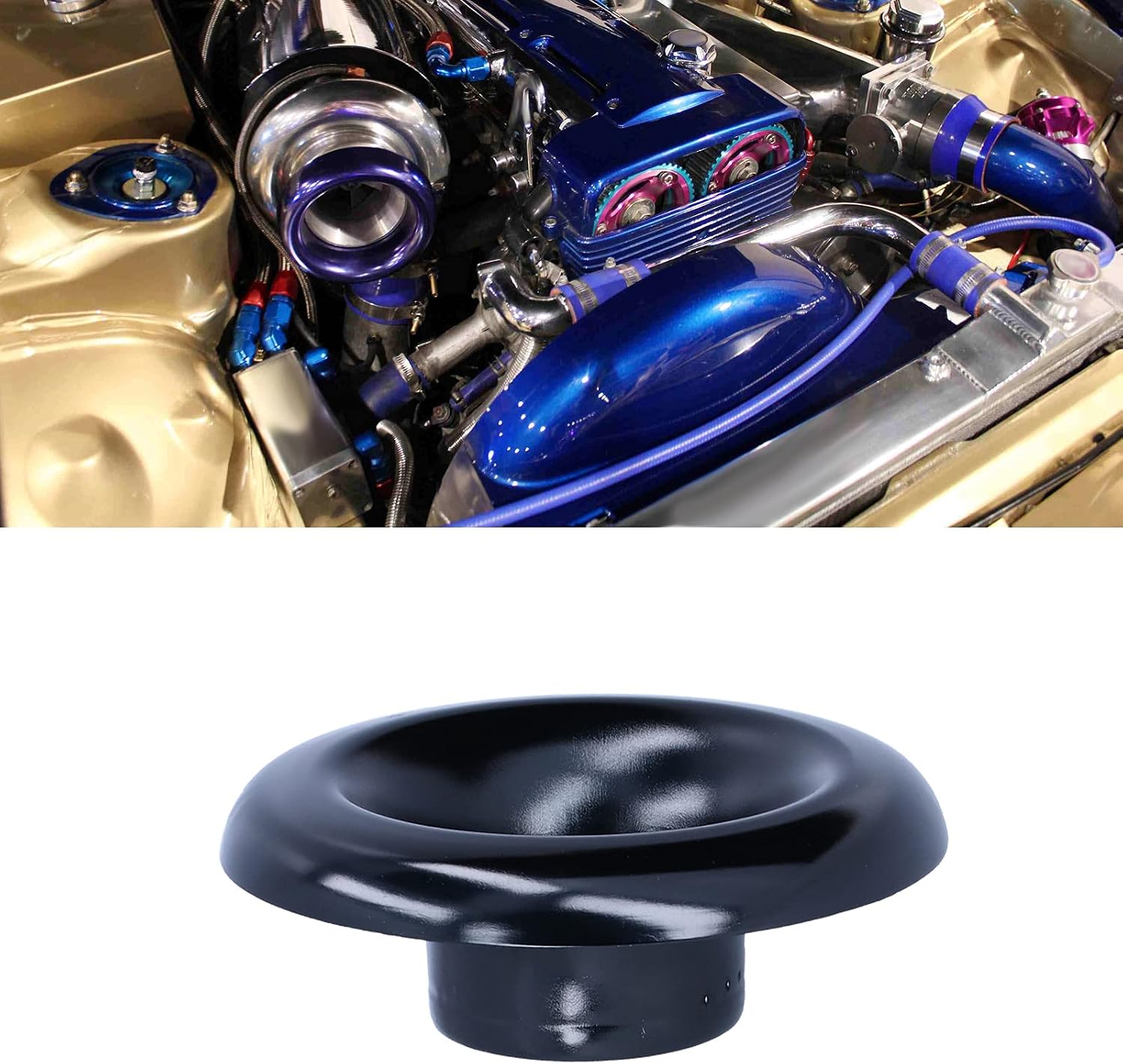 YOUTHINK 4in Cold Air Intake Turbo Horn Velocity Stack Adapter Decoration CNC Aluminum Car Accessory (Black)