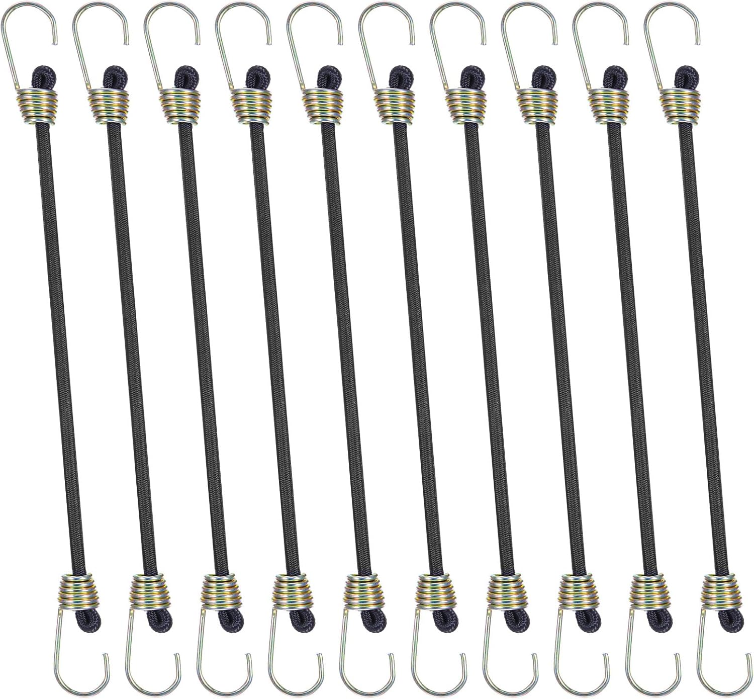 10 Pcs Mini Bungee Cords with Hooks, 7.8 Inch Heavy Duty 4 mm Industrial Elastic Bungee Straps, Metal Hooks Short Bungees Cords for Camping, Tents, Tarps, Trucks, Bikes, Luggage Outdoor Use (Black)