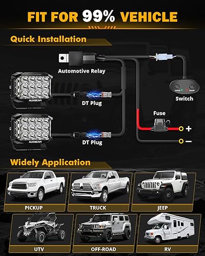 Miniatura 8 de Auxbeam Serie V-MAX 204W Luces LED de Conducción en Pod, Luz de Proyección Rectangular de 7 Pulgadas para Todo Terreno con DRL Ámbar y Luz Trasera,