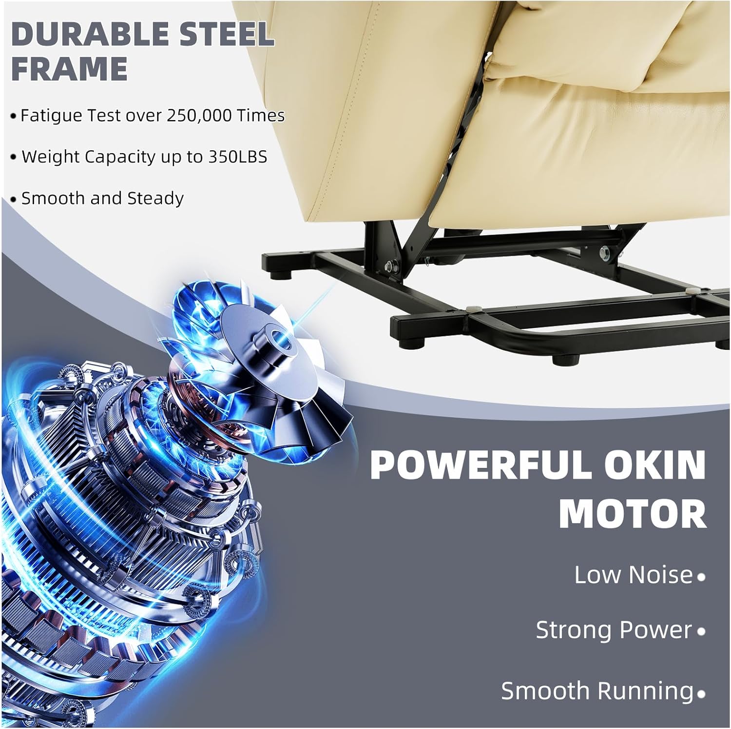 Power Lift Recliner Chair for Elderly, Electric Recliner Chairs for Adults with Massage and Heat, Cup Holders, Remote Control, USB Ports, Side Pockets, Leather (Cream)